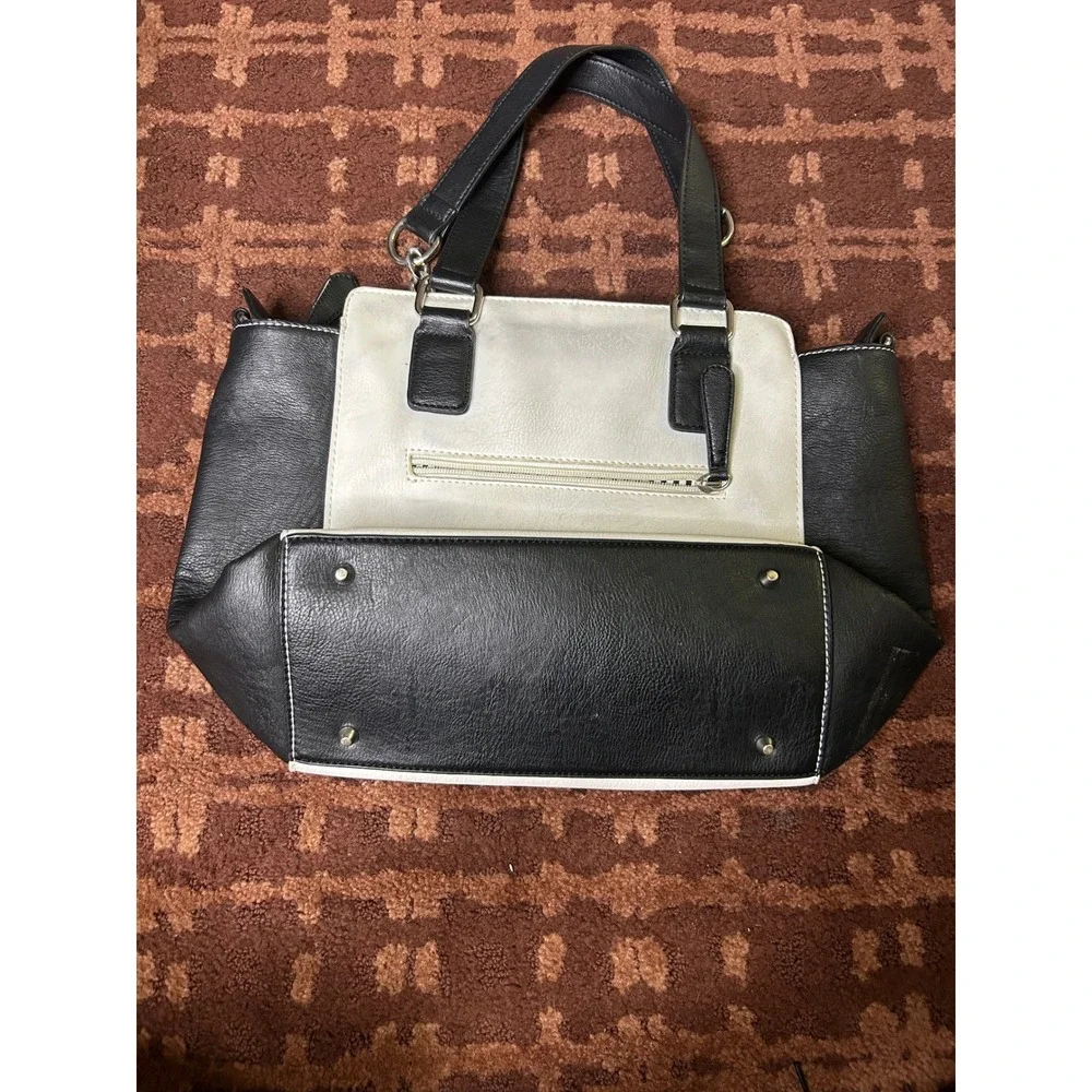 Charming‎ Charlie Black & White Colorblock Satchel Bag Chain Accent